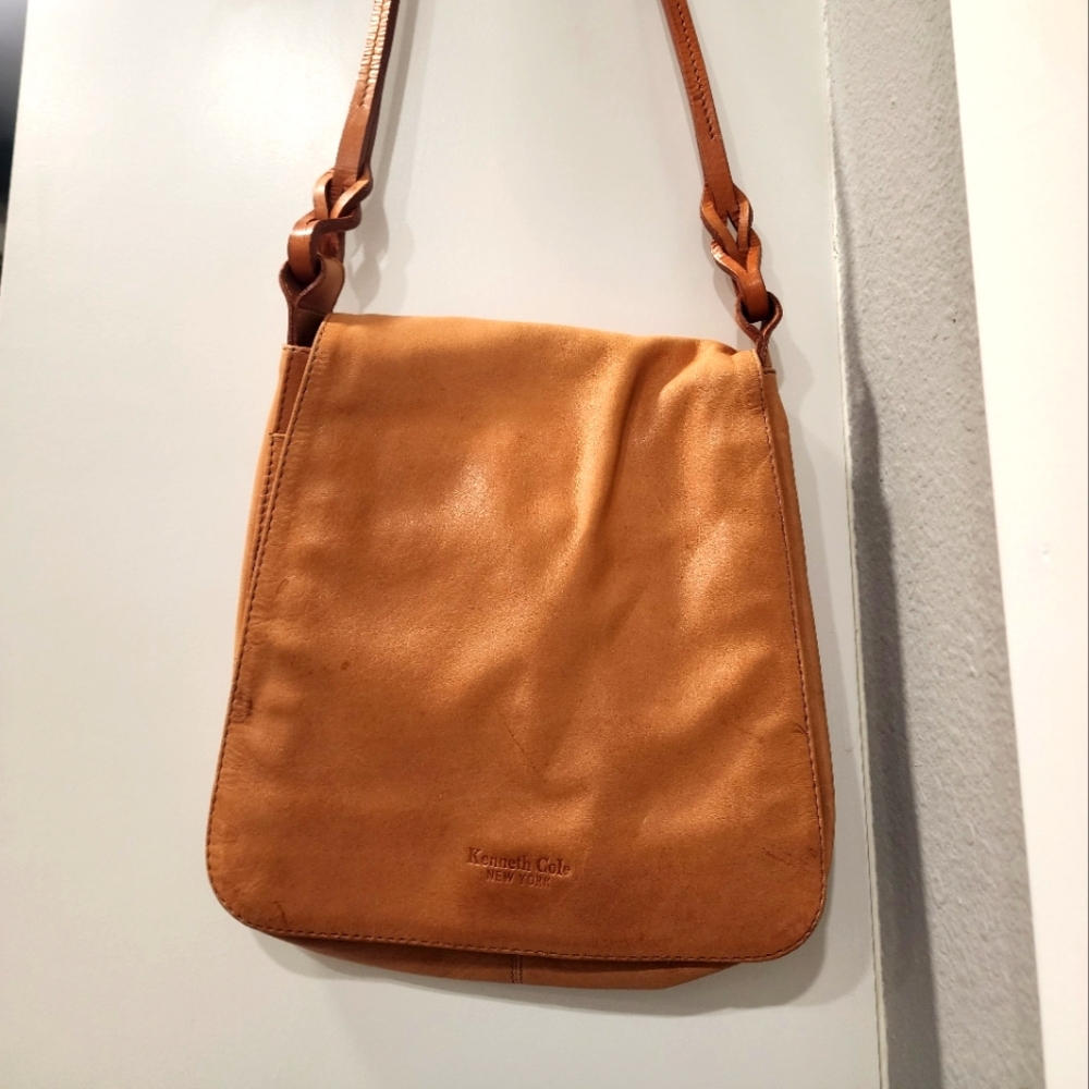 Kenneth Cole New York Leather Flap Foldover Messenger Bag, Brown